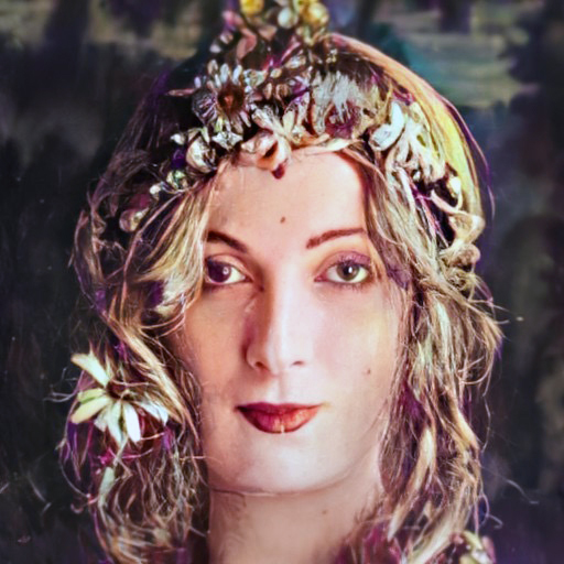 A facial side-by-side of this colourised photograph with its inspiration, Flora from Sandro Botticelli's "Primavera"