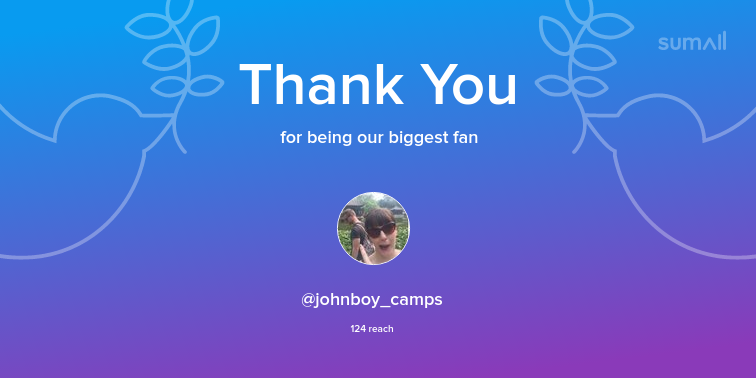 Our biggest fans this week: johnboy_camps. Thank you! via sumall.com/thankyou?utm_s…