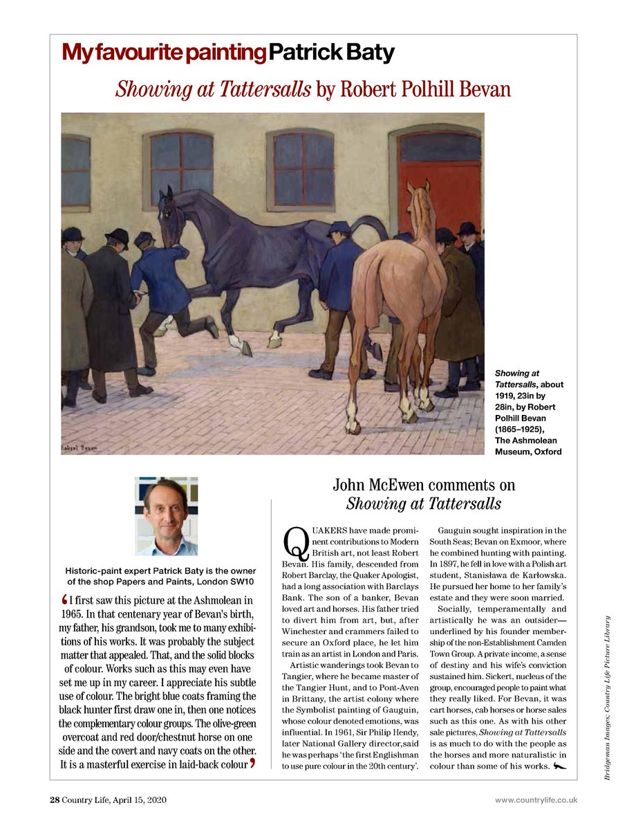 patrickbaty's tweet photo. Hugely honoured that Country Life should have asked me about my favourite painting for this week's issue. Not an easy choice, but this is up at the top with a few others. #robertbevan #countrylife https://t.co/p1Z5ELs6Vf