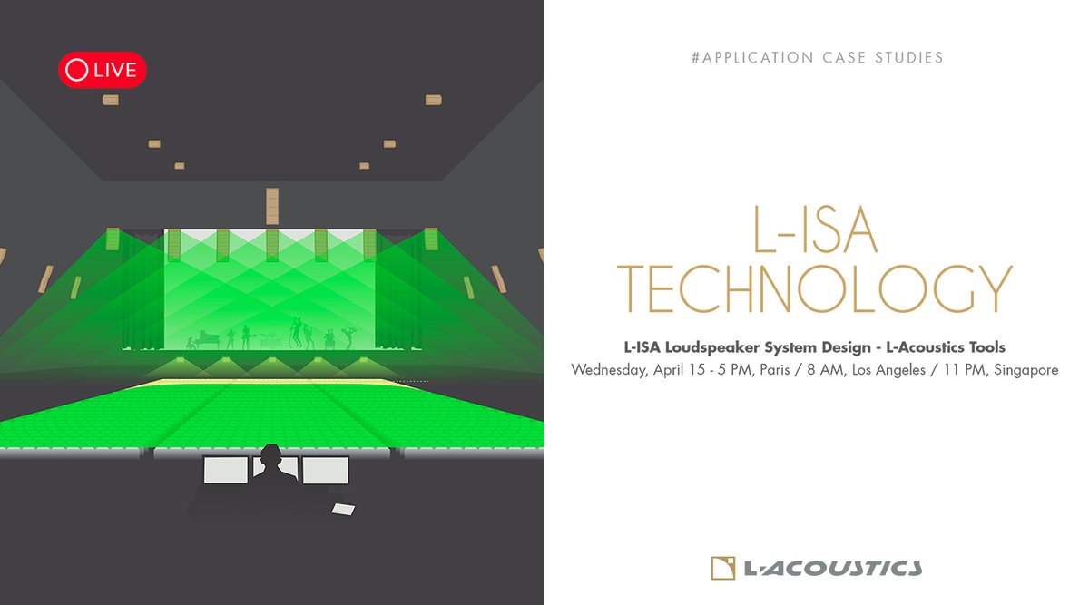 L_ACOUSTICS's tweet photo. Today L-ISA technology week continues week at 5 PM (Paris) / 8 AM (Los Angeles) with an introduction to the concepts of designing an L-ISA loudspeaker system. 📐

Join and learn live here: https://t.co/lkT0Y2LlL9

#thefutureofsound #safeandsound https://t.co/fHcA3C8oO0