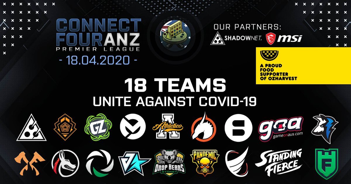 Connect4ANZ's tweet photo. It's settled! We're happy to OFFICIALLY announce all of the teams participating in the #Connect4ANZ Premier League!
Who are you rooting for?
つ ◕_◕ ༽つ SHARE YOUR ENERGY つ ◕_◕ ༽つ
Thank you to our Partners:
👉 @AustraliaMSI
👉 @ShadownetGG
👉 @OzHarvest - #HereForHope https://t.co/c6b2mHiR21