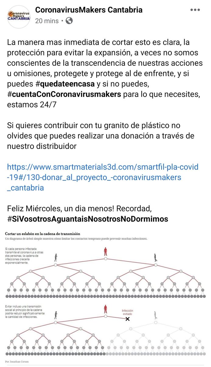 La manera mas inmediata de cortar esto es clara, la protección para evitar la expansión, si puedes #quedateencasa y si no puedes, #cuentaConCoronavirusmakers
Si quieres contribuir con tu granito de "plástico"
smartmaterials3d.com/smartfil-pla-c… #SiVosotrosAguantaisNosotrosNoDormimos