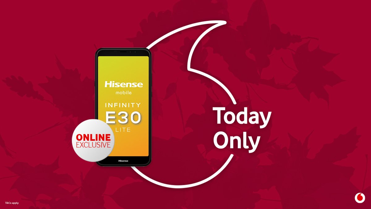 Vodacom's tweet photo. #ForTodayOnly Get the Hisense Infinity E30 Lite absolutely free on a uChoose Flexi 125 plan, and pay only R125 PMx24. Order online and get free delivery plus 20GB once off: https://t.co/H2I10P0cR3 https://t.co/tuWLmTGAWj