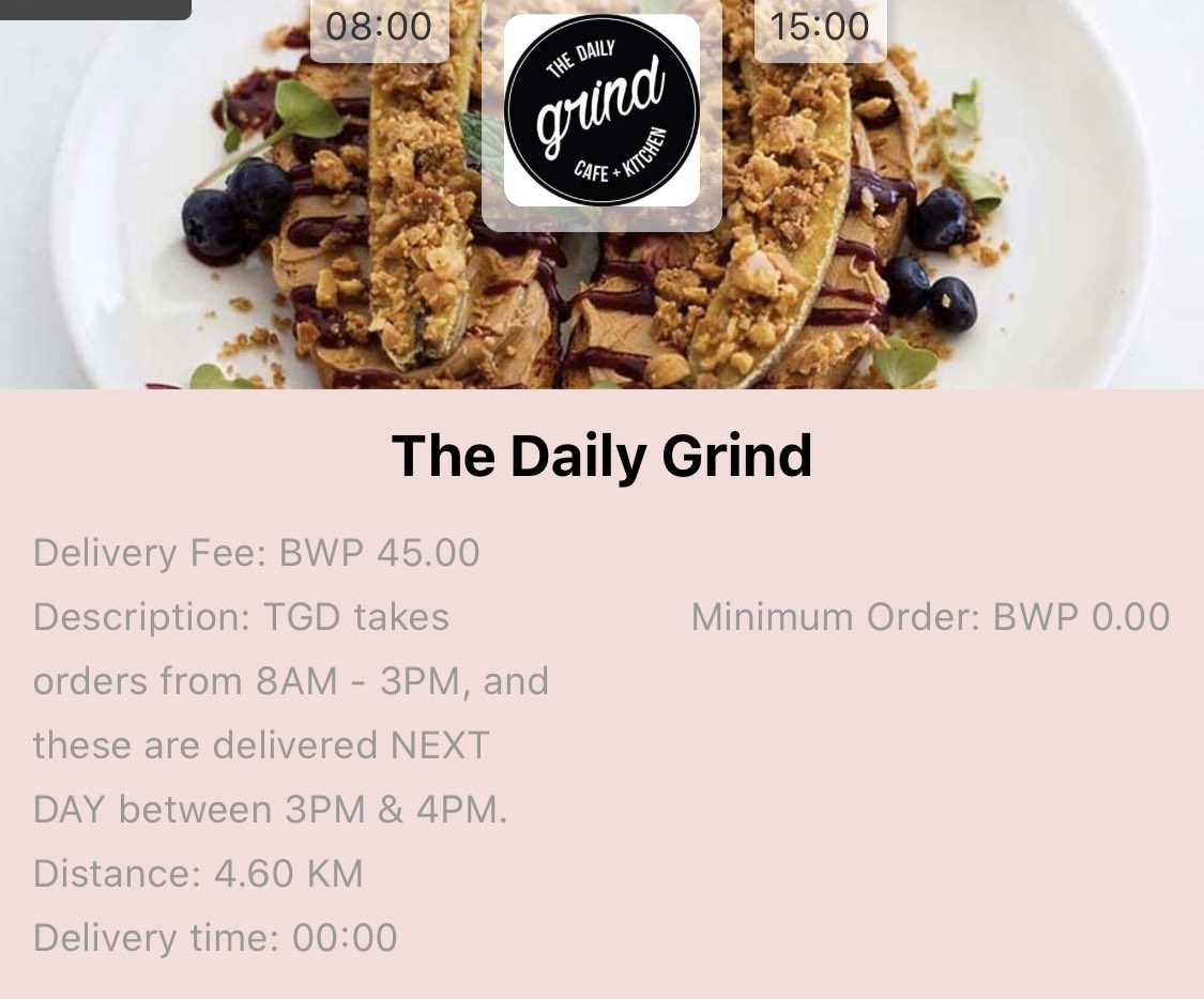 Daily grind is also taking orders through myfoodness app, they do order today for next day delivery, no minimum order amount , payments are made through the myfoodness online payment platform