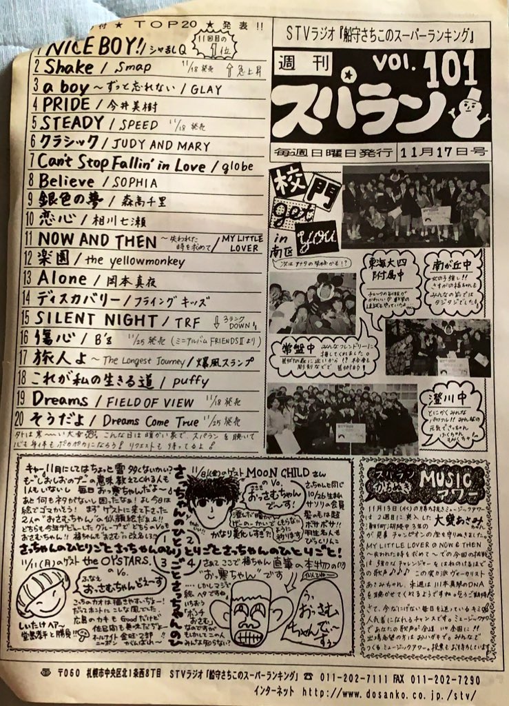 学生の頃に聴いていた、STVラジオ「船守さちこのスーパーランキング