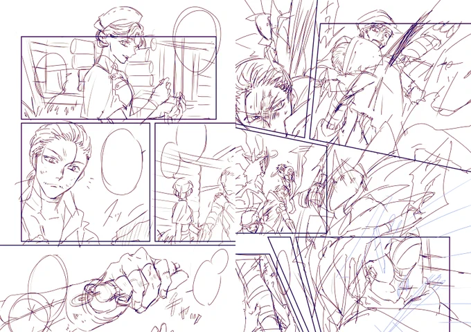 1Pくらい描いたら今日は描いたなって気持ちになってしまう。ペン入れ入ったら早いと思うんだけど、コマ割りが苦手で下書きの時間が凄くかかるようになったなぁ。 