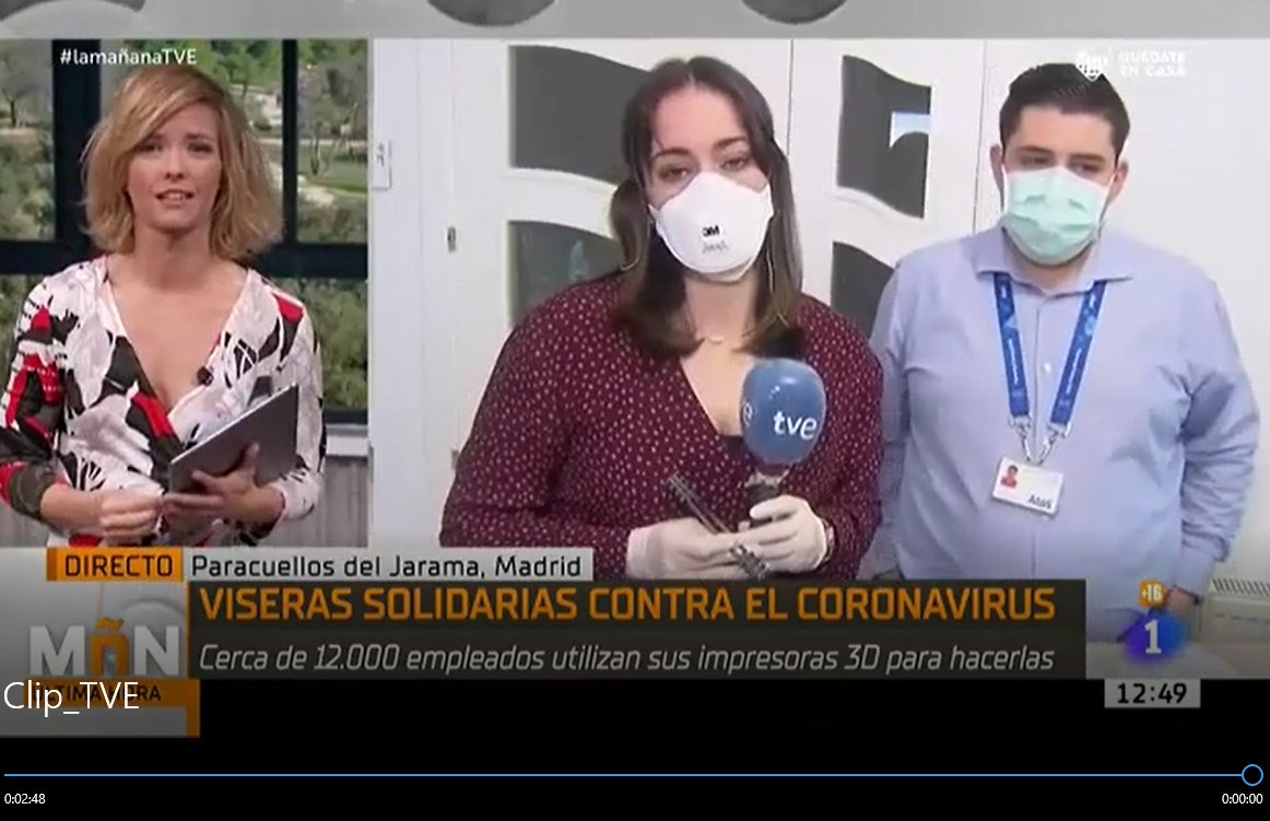 AtosES's tweet photo. Nuestro compañero @AngelBrizH enseña a @rtve
 cómo desde @AtosES ayudamos a fabricar con nuestras impresoras #3D accesorios médicos de protección para personal sanitario (minuto 02:38)

#EscudosParaLosHéroes #WeAreAtos #WeAreTogether 
@sicnova3d
 
📽️ https://t.co/yTjHttYu2N https://t.co/LtjvnJYSld