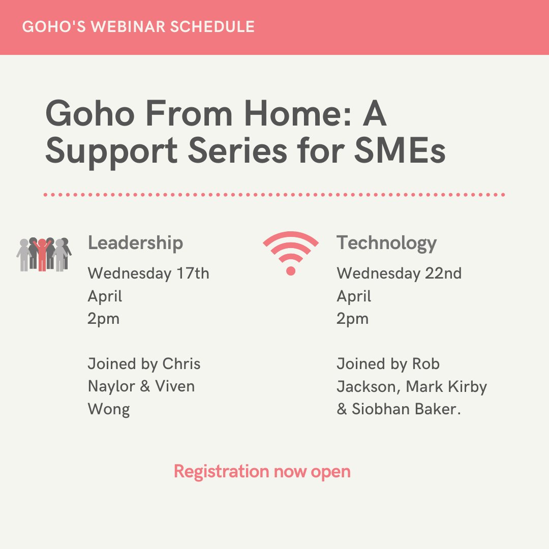 thisisgoho's tweet photo. Here's our webinar schedule for the next two weeks! The sessions are free, but we have limited spaces. Don't miss out - sign up today https://t.co/jf9IY9YSnX
#ThisIsGoho #GohoFromHome #Webinars #WebinarSeries #OnlineLearning #OnlineTraining #SMEs #Hotels #LondonVenues https://t.co/b6picdtiYk