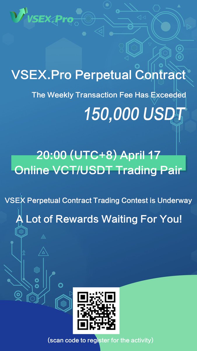 VSEX.Pro Perpetual Contract generated more than 150,000 USDT trading fee last week.VCT/USDT will begin trading on April 17 !