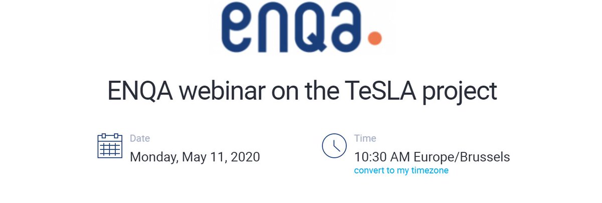ENQAtwt's tweet photo. #ENQA is proud to present it's first webinar of 2020, this time presenting the outcomes of the Trust-based Authentication and Authorship e-assessment analysis (#TeSLA) project. Join us on 11 May at 10:30 to find out more, or read more about the event here: https://t.co/njNiJiznvU https://t.co/hzteG8JL53