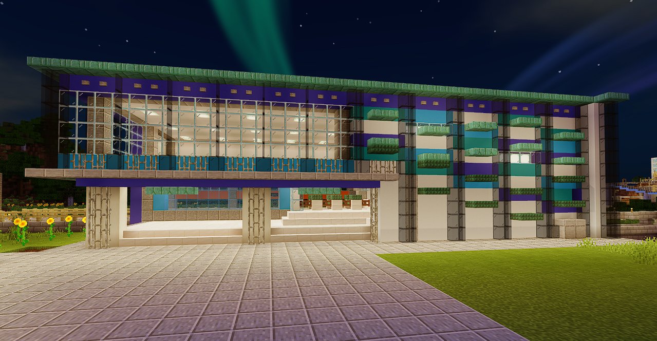 Twitter 上的 6g Creator W 新立花駅 2階建て を建てました 2階には商業施設を設ける予定です 青をベースに海 ブロックやコンクリートを使い 装飾しました Minecraft建築コミュ Minecraft マイクラ マインクラフト バニラ建築学部 昔の駅舎は に