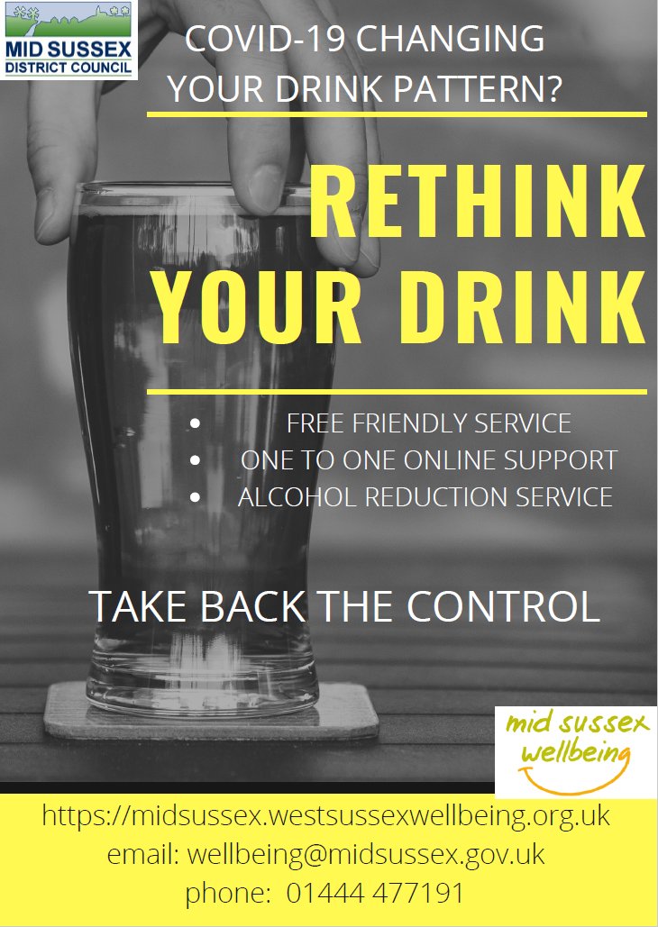 MSDCwellbeing's tweet image. Rethink your drink with the support of Midsussex Wellbeing. We are happy to talk; 01444 477191/ wellbeing@midsussex.gov.uk 
#alcoholawareness #alcoholreduction #soberspring