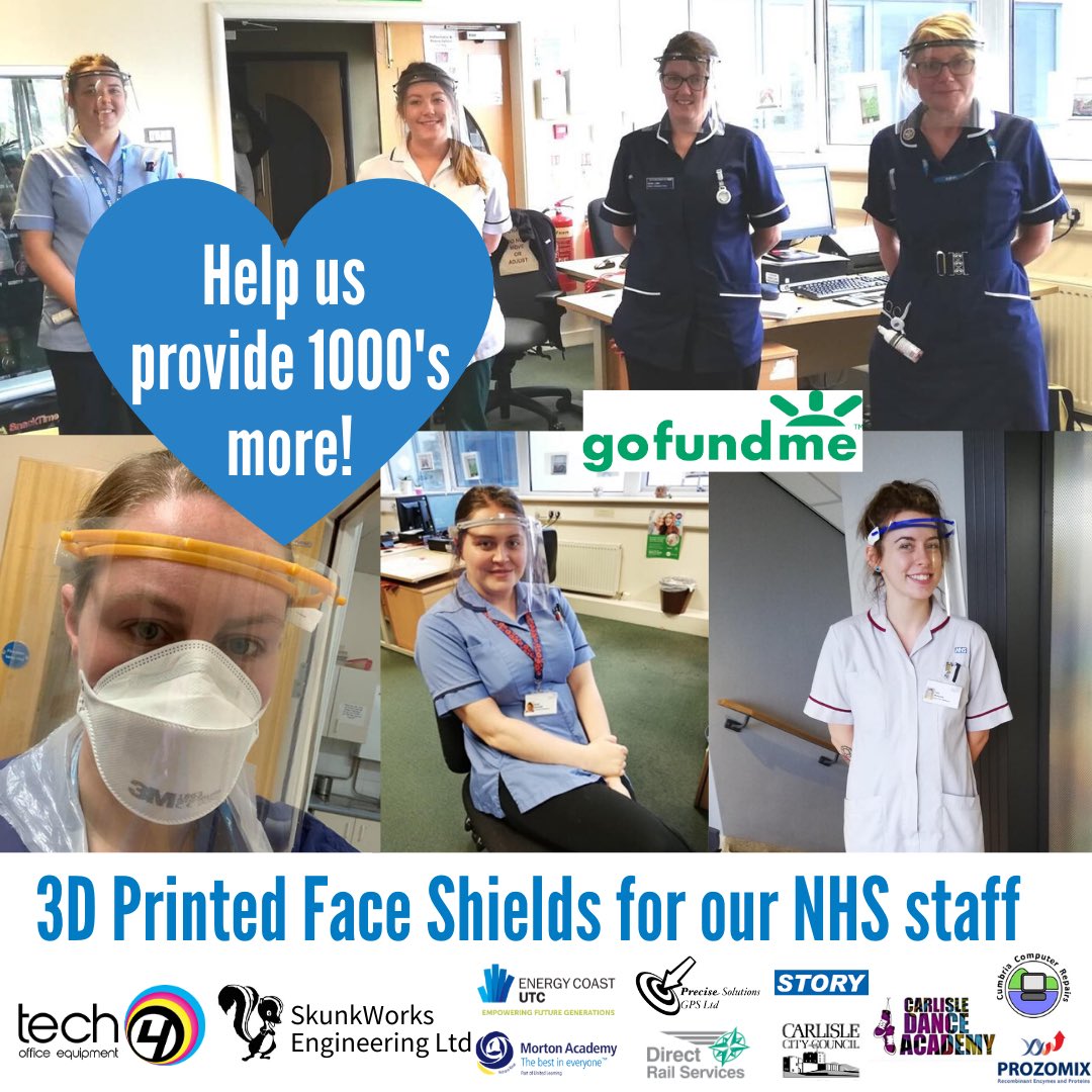 Tech4office's tweet photo. PLEASE HELP US CONTINUE
Hitting our target means we can get the materials for our team of individuals and businesses to print over 10000 #faceshields for #NHS staff across #Cumbria 
Please go to: https://t.co/fyg0vxSoOf
To contact us please email: Paul@tech4office.co.uk https://t.co/079aUbYCni