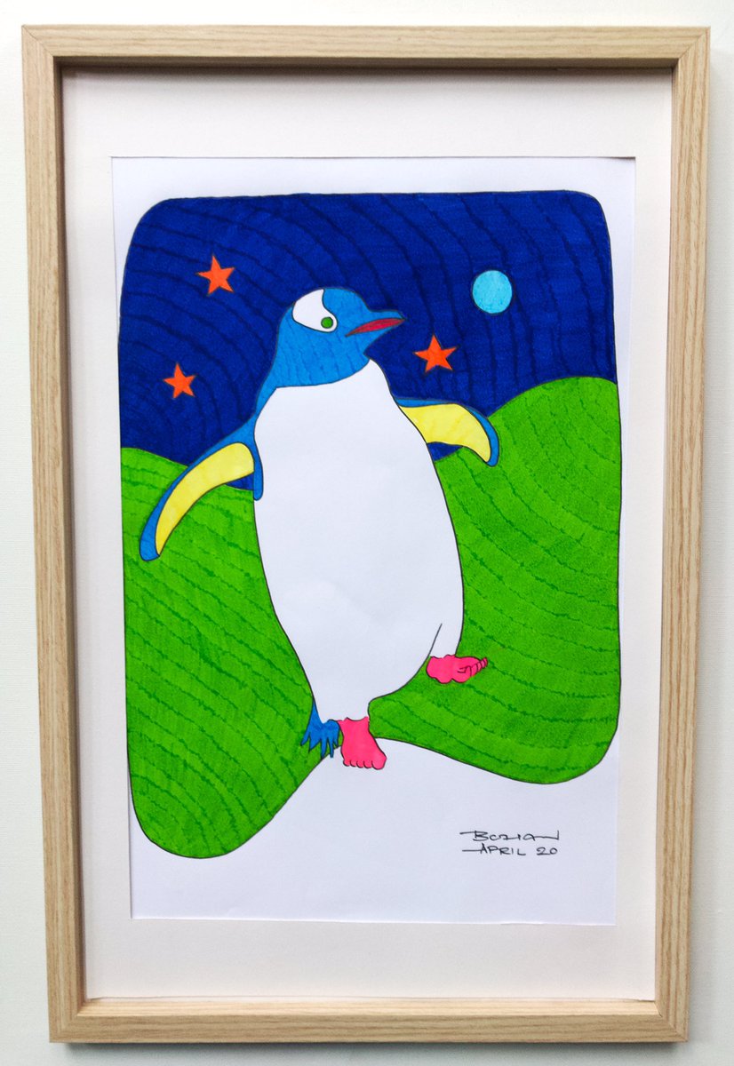 Each work is in ink on paper & is A3 sized (11.7 x 16.4 inches; 29.7 x 42cm)Adélie Penguin (2020)