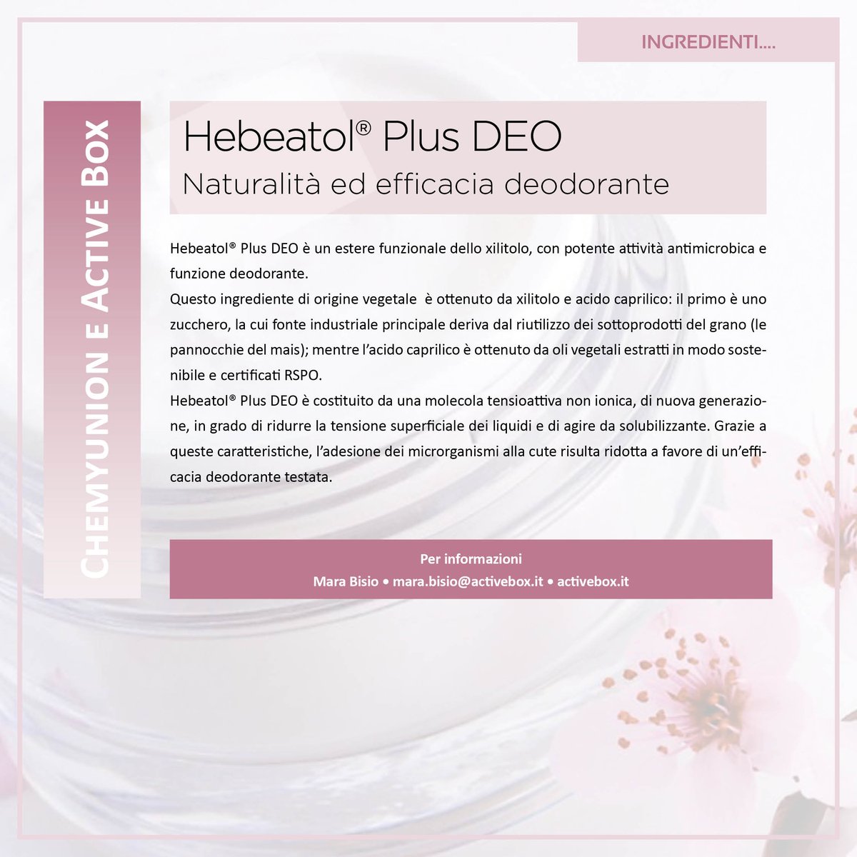 CEC_EDITORE's tweet photo. #ActiveBox e #Chemyunion hanno presentato sulla nostra rivista Hebeatol® Plus DEO: ideale per l'uso in formule deodoranti e saponi antibatterici... 

Per saperne di più acquista il numero della rivista...
👉https://t.co/QKq6W1SkAD https://t.co/Dnd8lxQTOP