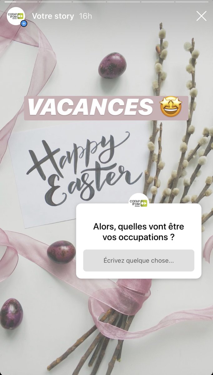 cofap_ifom's tweet photo. [ CONFINEMENT ] Pour interagir ensemble et savoir comment nos étudiants s'occupent pendant cette période, suivez-nous sur Instagram @cofapifom. Rendez-vous en story... 😀📲
https://t.co/Qh9wjdEpcL
#stayhome #partages #instagram #cofapifom #nantes https://t.co/0zoxzgk31B