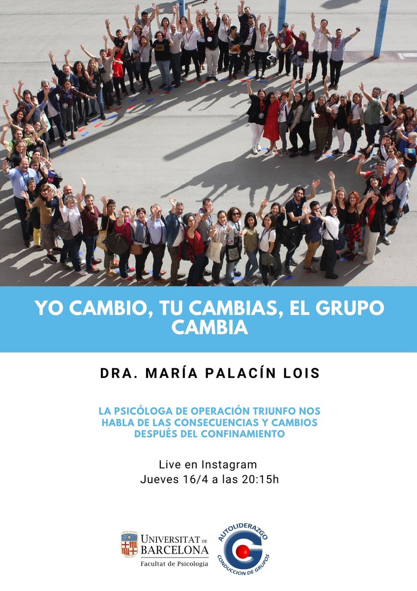 MasterGrupos's tweet image. Mañana a las 20:15h @PalacinMaria en directo en nuestro canal de @instagram 
Ella es la primera psicóloga de @OT_Oficial y conoce bien los #cambios que se producen en una situación de #aislamientosocial y disminución de la #interaccionsocial.
#autoliderazgo #coronavirus