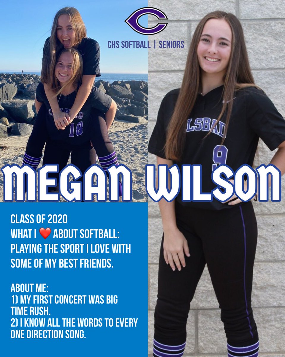 PlayCHSSoftball's tweet photo. Megan Wilson | Class of 2020. Two year varsity softball, middle infield. Committed to Occidental. Season was short, but we are proud of you. #golancers #classof2020 @carlsbadhighschool @CarlsbadAD @carlsbadlancers @SDPrepInsider https://t.co/wExH1UmtNY