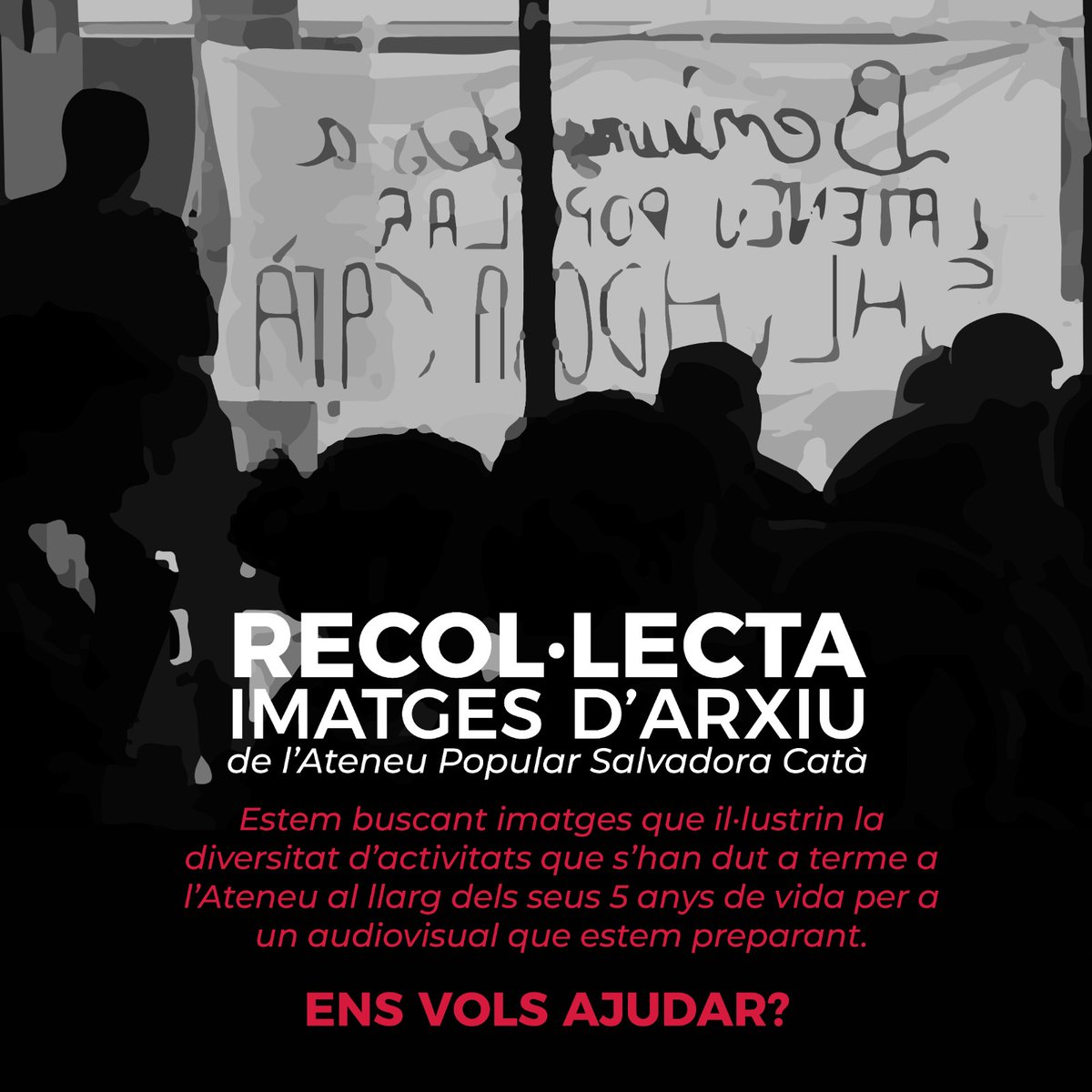 SalvadoraCata's tweet photo. 📸 RECOL•LECTA IMATGES D’ARXIU!

👉🏽 Estem buscant imatges que il•lustrin la diversitat d’activitats que s’han dut a terme a @SalvadoraCata al llarg dels seus 5 anys de vida per a un audiovisual 📽 que estem preparant.

🗣 ENS VOLS AJUDAR?

⬇️⬇️⬇️ https://t.co/36IN0Bb508
