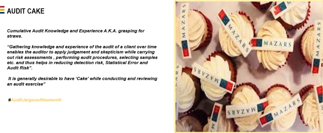 ForvisMazarsNG's tweet photo. It is generally desirable to have "cake"

On this Month's edition of  #auditjargonofthemonth

Audit cake: A must have

#auditjargonofthemonth #yourfavouritecharteredaccountants #taxconsultantsinNigeria https://t.co/ZfUa3XnIIk