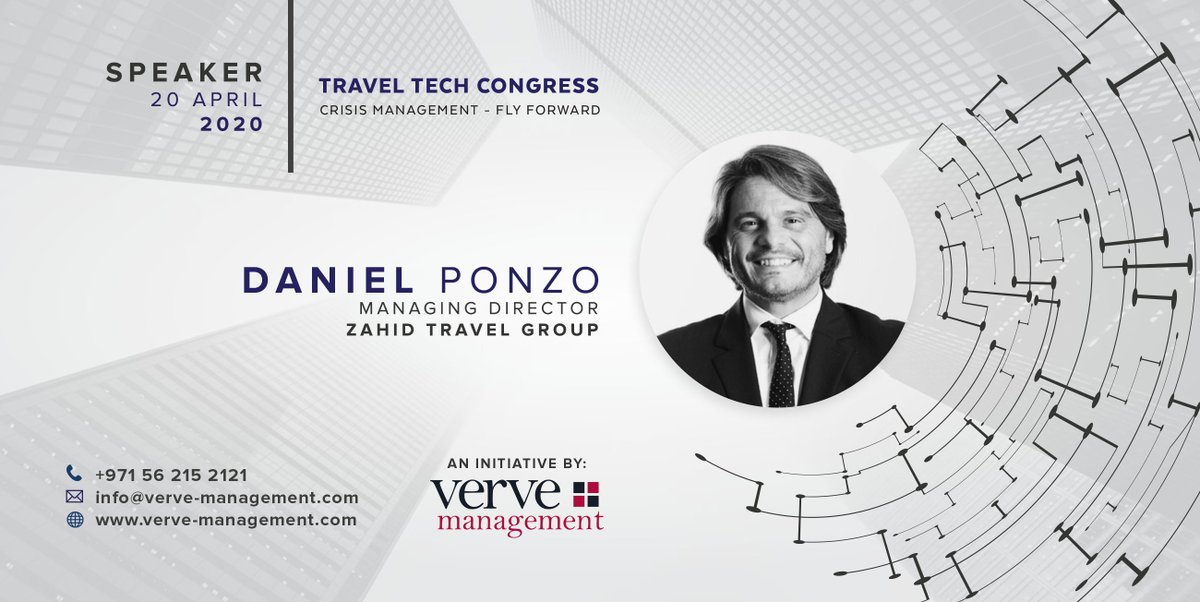 traveltecME's tweet photo. Daniel Ponzo is a career travel business professional with over 30 years of work experience in GCC and other European global travel players. Catch him at the Travel Tech Congress - Crisis Management on 20 April 2020.

Register today! Email us at info@verve-management.com https://t.co/uidGYEgXKb