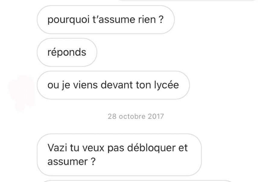 Pour terminer je vais clôturer ce thread par des screens de certains messages que j’ai reçu de sa part. Ça a été extrêmement douloureux de les retrouver et de les relire mais je trouve important de la partager pour montrer la conséquence des mots.