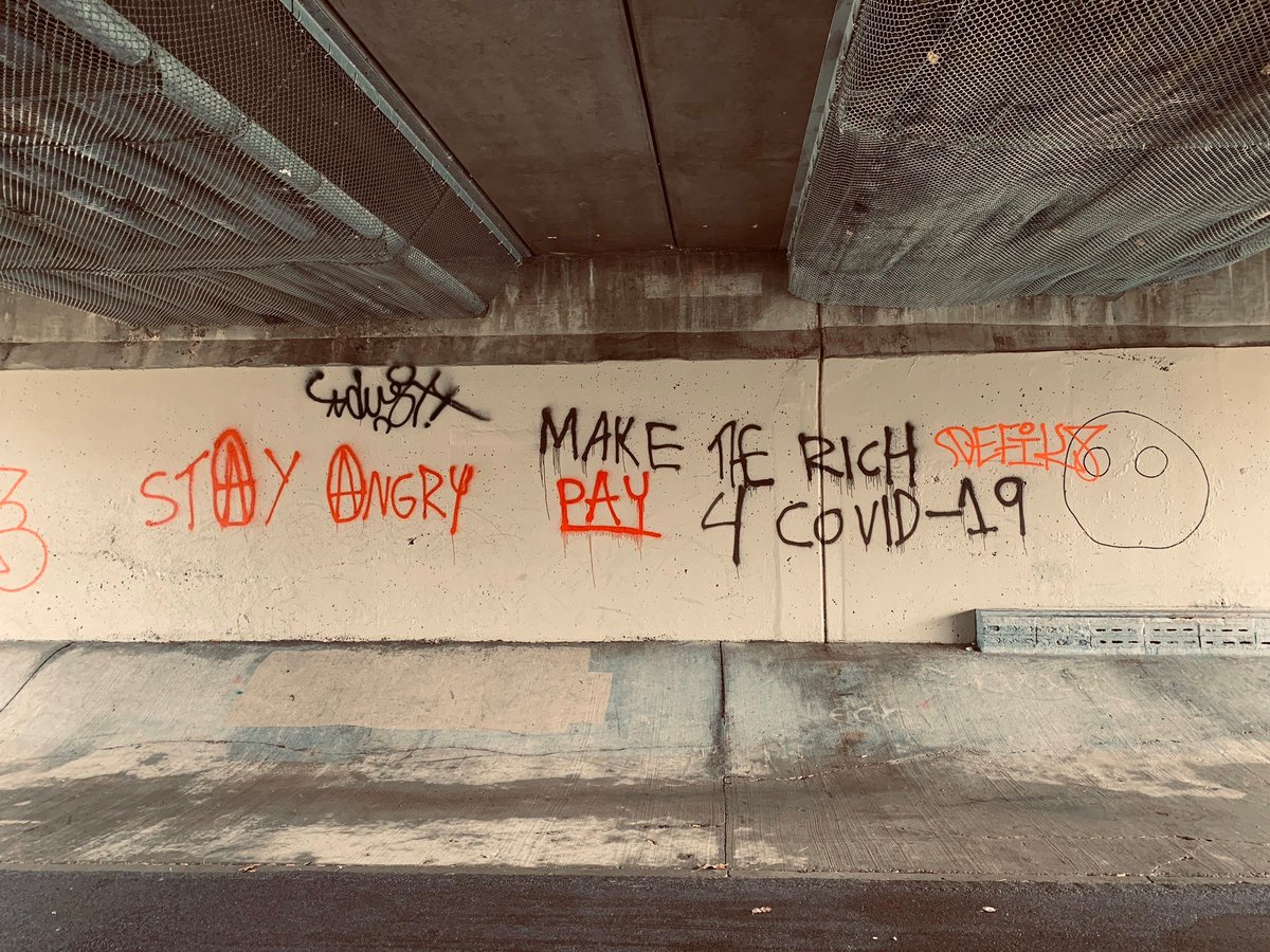 antichiprofumi's tweet photo. “MAKE THE RICH PAY FOR COVID-19” graffiti in Albuquerque, Edinburgh, London and New York. https://t.co/IihfC3tsh4