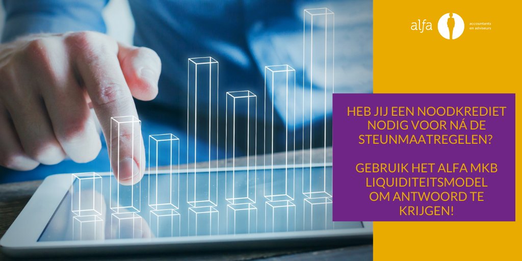 AlfaAccountants's tweet photo. Hoe zien jouw maanden ná de steunmaatregelen eruit? Ben je bij een lagere omzet dan nog steeds in staat je rekeningen te betalen? Of is het slim een ‘noodkrediet’ aan te vragen? Het Mkb liquiditeitsmodel van Alfa geeft antwoord. Download het model op https://t.co/P6RJDT0Z1l https://t.co/n8kUIRj9Q7