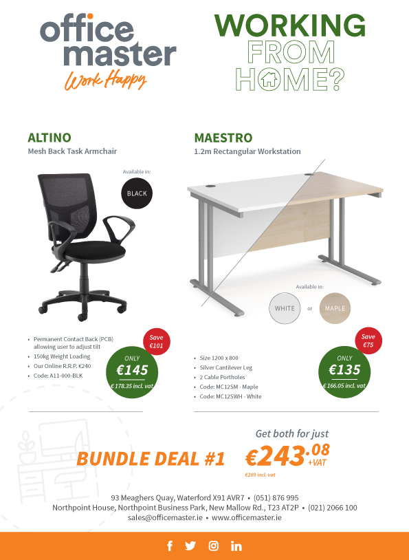 OfficeMasterIE's tweet image. How comfortable is your #WFH set-up? We&apos;ve got more offers available to help you! Check out Offer #1 below...
#OfficeMaster #WorkHappy #WorkFromHome
