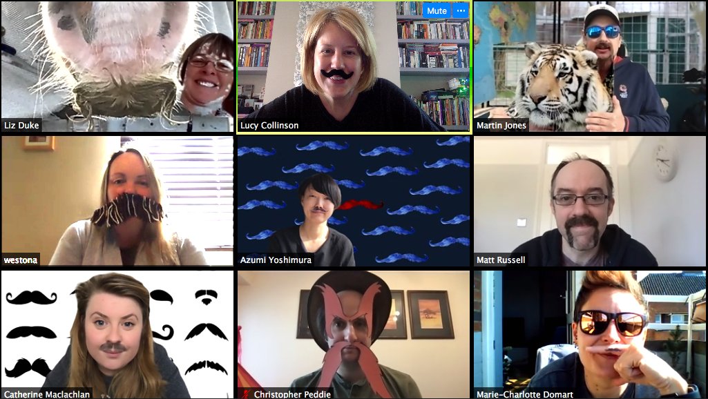 martinjones78's tweet photo. Today's #CrickAtHome #VirtualCoffee theme was Moustaches! π¨
Kudos to @MattRGR for actually shaving his beard into this magnificent handlebar moustache!
#ZoomTeamChallenge @TheCrick @EM_STP https://t.co/bkrcDqBSD0