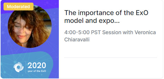 ExOEconomy's tweet photo. Veronica Chiaravalli "The importance of the ExO model and exponential mindset " at #ExOWOrld 7AM EST / 1PM CET @Matrix2225 https://t.co/fpckeVeb4w #ExOCommunity #ExOModel #ExponentialMindset https://t.co/e9vEEwYxKD