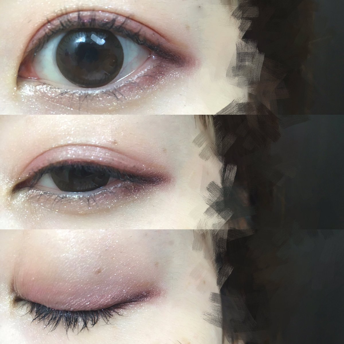 文乃 デカ目にしたかったんだけどどうだろう Lilyanna の コピブラウン 比較すると全然違って大満足 いつもより濃いピンクメイクにも負けて無い感じ 黒ラインを東廻り左下でぼかした 上段で上瞼 涙袋はキャンメイクのベージュラメ 目の下外側に