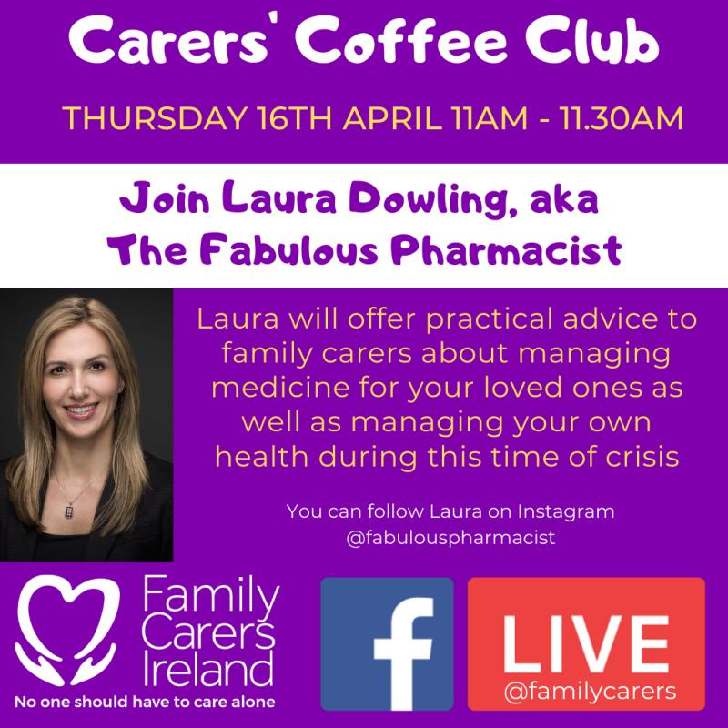 TUStaffDev's tweet photo. Many #TUDublin staff members are also family carers. @CarersIreland  provides many supports including a Carer's Coffee Club this Thursday 16th April at 11AM. See below for details 👇 #TUDublinWellbeing https://t.co/IPcBOo1CrW