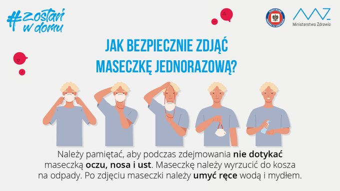 Jak bezpiecznie zdjąć jednorazową maseczkę.