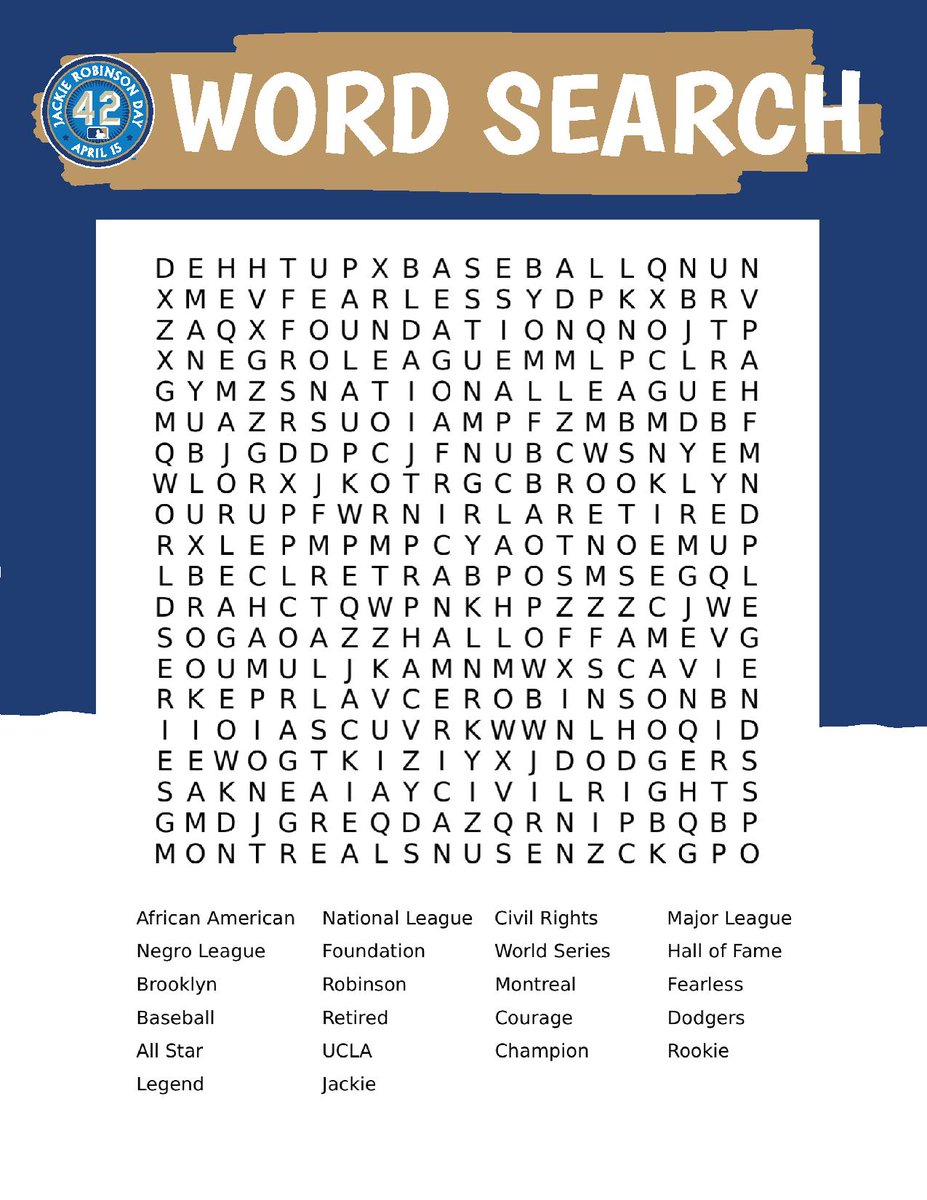 Test your word search skills.Let& #39;s see if you can find all the words associated with Jackie Robinson!   #Jackie42