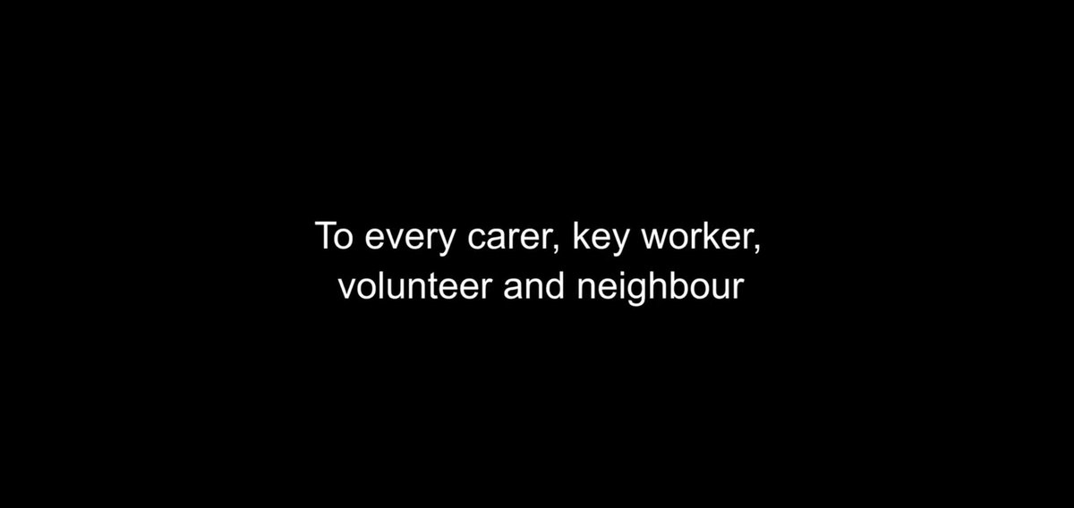 One interesting thing about it is that the tone and message changes about 1m 30s in. These captions at the end are a message with very broad appeal - the  #clapforcarers message. But this hasn't been the message or tone of the film