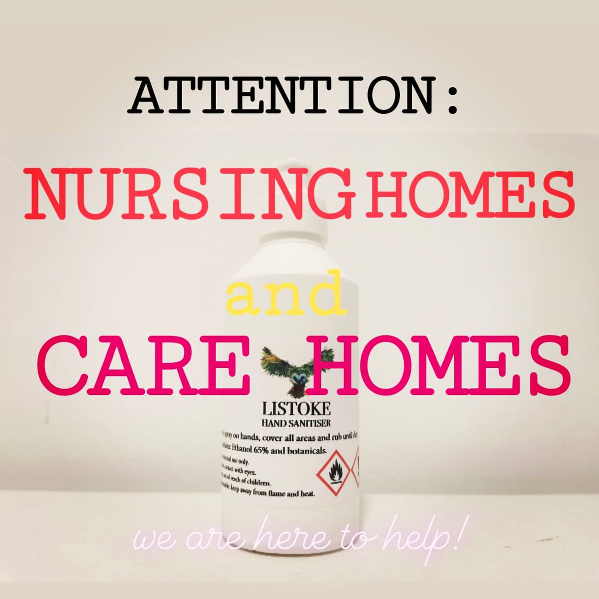 listokedistill's tweet photo. If you or someone you know works at a Nursing Home or Care Home and is in need for Hand Sanitizer please get in touch with us by emailing sarah@listokedistillery.ie
We want to make sure that those who are most vulnerable are looked after!
Spread the Word!!
#staysafe #listokegin https://t.co/XyRc0WqXxN