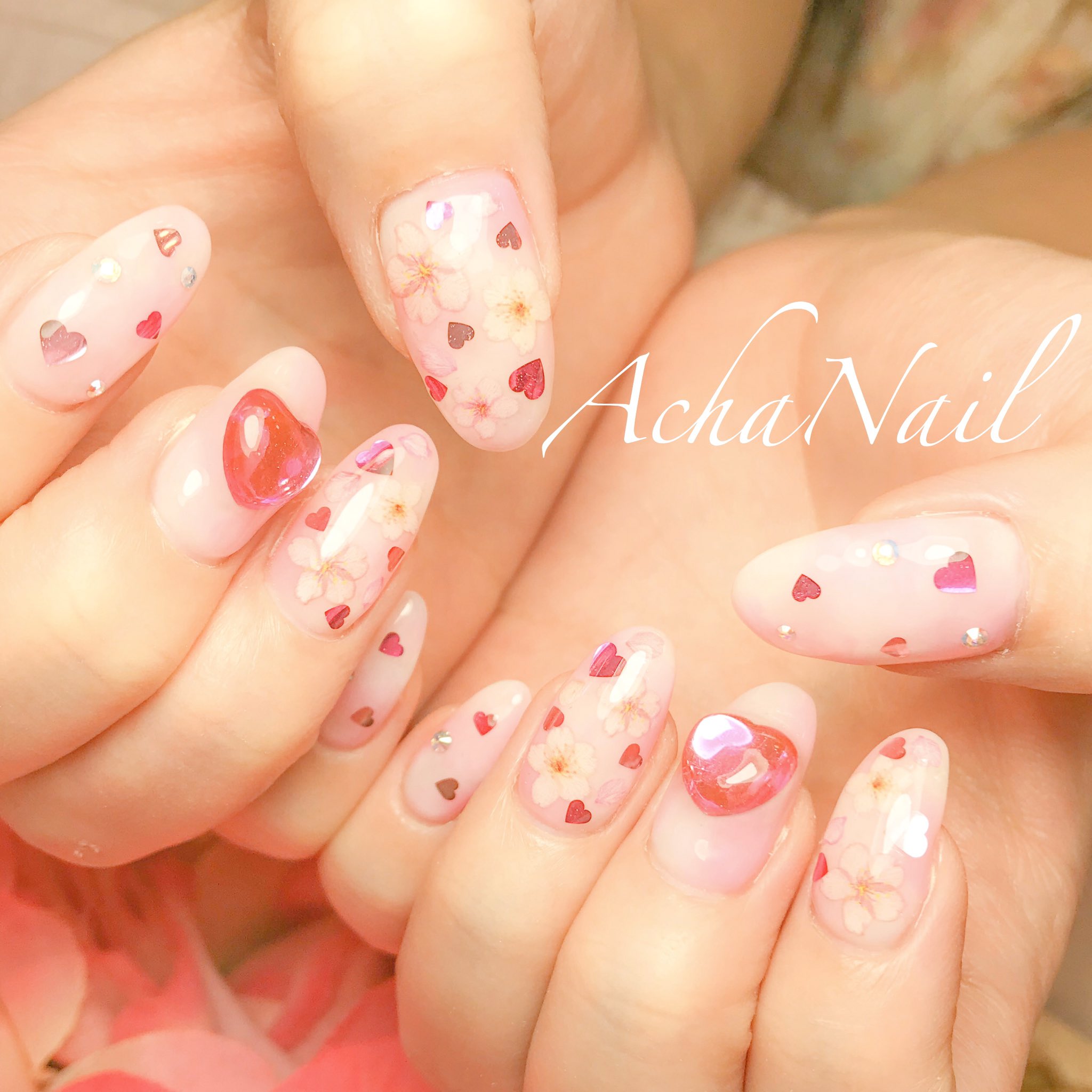 ネイリストasami Achanail 桜ネイル T Co whreh30v ネイル ジェルネイル フィルイン フィルイン導入サロン 南池袋 池袋 池袋ネイルサロン ネイルデザイン ガーリーネイル 桜 桜ネイル ハートネイル 春 ネイル ピンクネイル