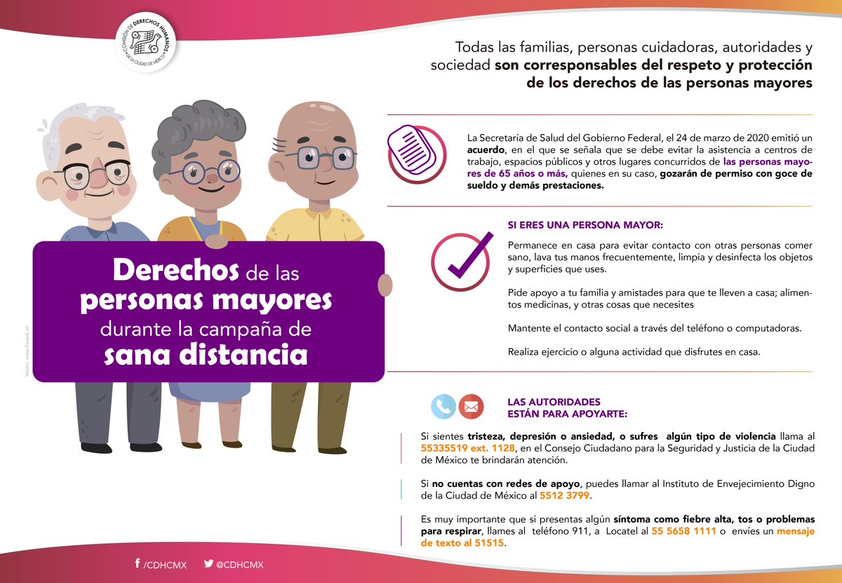 #Infografía 
Los derechos de las personas mayores deben estar garantizados en este periodo de emergencia sanitaria #COVIDー19mx: