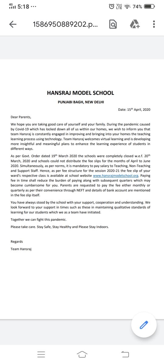 yeahmuryeniden's tweet photo. @ArvindKejriwal @msisodia Respected sir

I am barely getting any work due to the lockdown. How will I manage the higher fees? The school should have ideally allowed us to not pay fees till July 2020,"

We request you pls look into this and help us in this https://t.co/875hkgrxhf