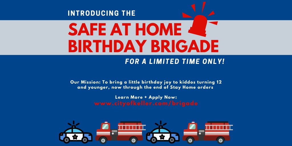 KellerPolice's tweet photo. We know the current Stay Home orders aren't much fun, particularly for our youngest residents celebrating a birthday at a time when parties aren't allowed. The Keller Police and Fire departments are here to help, though! https://t.co/15wXzZqOwx