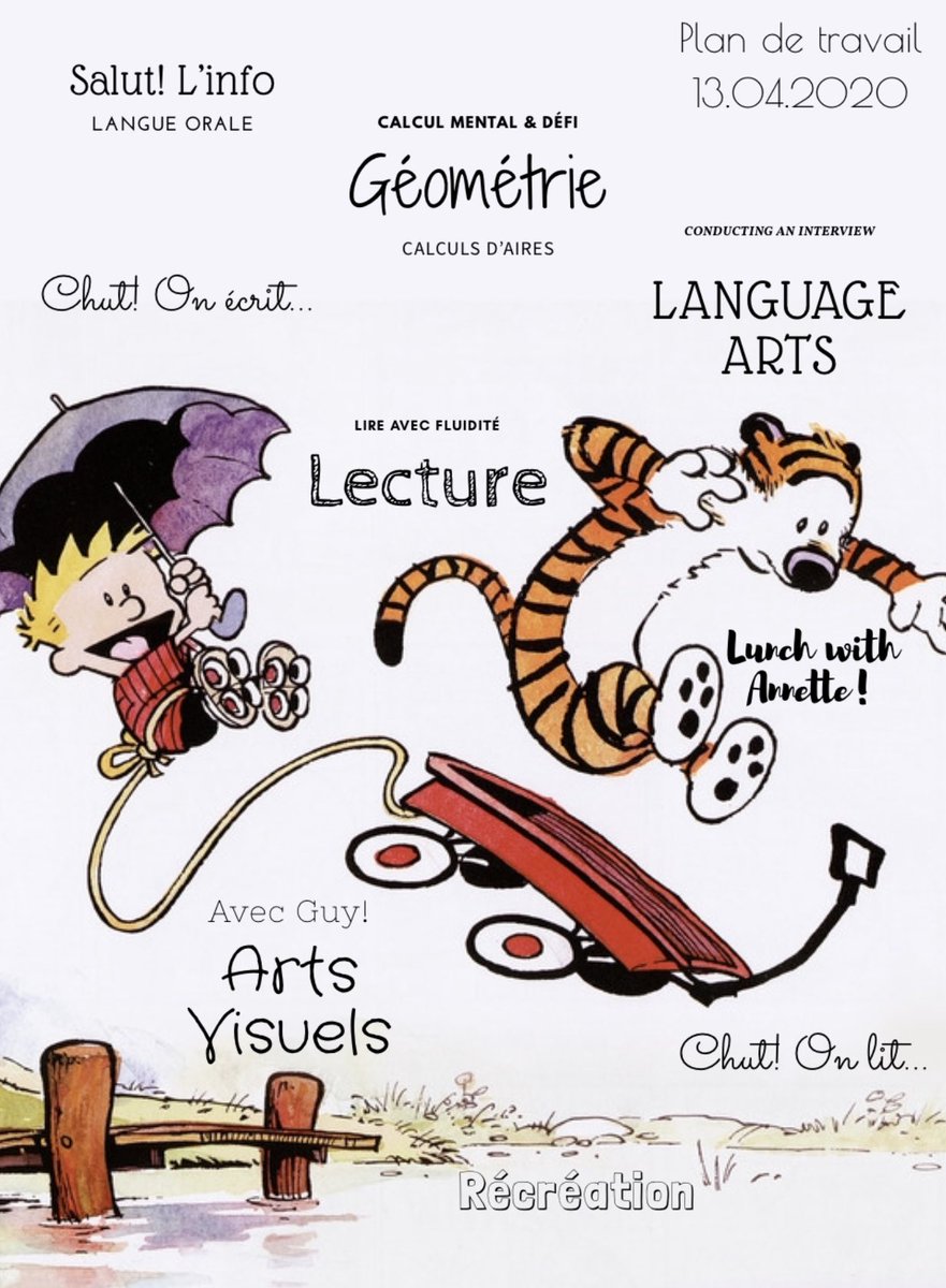 Communicating the « plan of the day » to students.
Reflection on organizing ourselves. <a href="/Seesaw/">Seesaw</a> 
Think about how you organize yourself: I am proud of  
Communicate your plan for the day. 
Illustration <a href="/Calvinn_Hobbes/">Calvin and Hobbes Fan Account</a> <a href="/Canva/">Canva</a> <a href="/ipadpro/">iPad news</a> <a href="/ibpyp/">IB PYP</a> #communicator #reflective #growthmindset