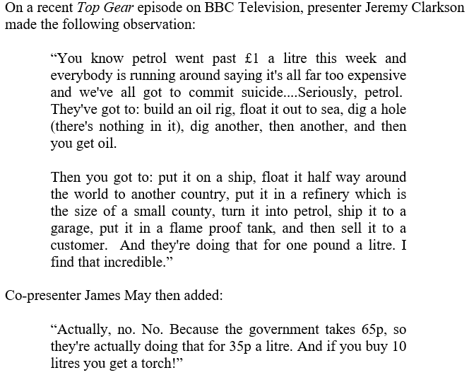 Of course, the remarkable story here isn't an  @aaroadwatch survey showing petrol at €1.27 from €1.45 in Jan.The remarkable thing is that at €1.27, the pre-tax price is 40 cent a litre.You'd hardly get bottled water for that (& some suppliers literally get it from the tap).