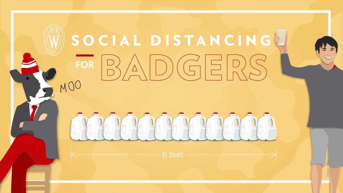 UWMadison's tweet photo. Drinking your milk *and* #SocialDistancing make you stronger.

If you have to go out in public, remember to keep a distance of at least 12 gallons of milk from others.

🥛 https://t.co/OGeUVoFGB0 🐄 https://t.co/flgL5Xgal8