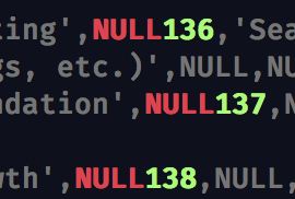 BMorearty's tweet image. It's so nice to find the right set of tools for a problem! I wanted to diff two huge SQL dumps and visually scan to confirm that they're different in the ways I expected. 
$ dwdiff -c -P a.sql b.sql