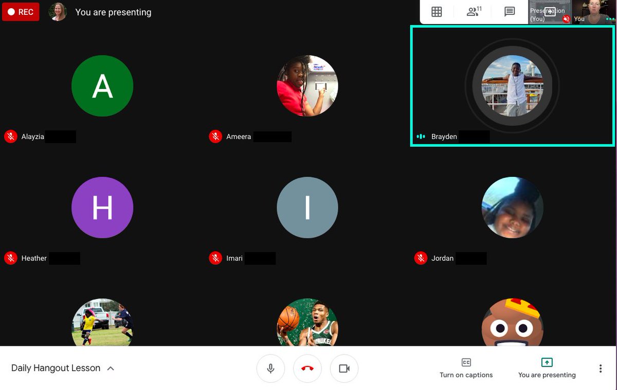 MsBlake5th's tweet photo. Best virtual class so far! I had 10 of my 15 @E_B_Ellington Eagles participate in a #NoticeAndNote lesson about Aha Moments. We had good discussion of a text & were able to use the chat feature to reflect on our learning! #Normalish https://t.co/BN2rLaQehE