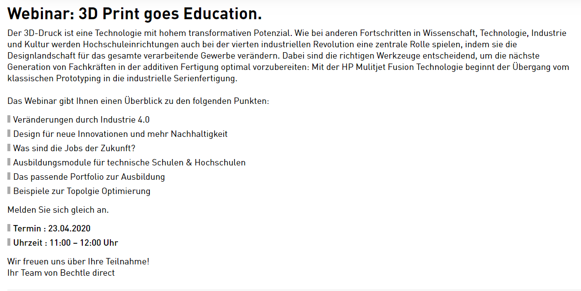 martin_rist's tweet photo. Wer an professionellem #3ddruck bzw #additivefertigung in #Berufsschule Interesse hat:
Am Do 23.4. von 11-12 Uhr geben meine @HP_Deutschland Kollegen zusammen mit @bechtle_de ein Webinar:
https://t.co/8JEx96T7ma
#3ddrucker #Berufschule #3Dprinting
#digitalebildung #twlz https://t.co/XgkQ0F4FFn