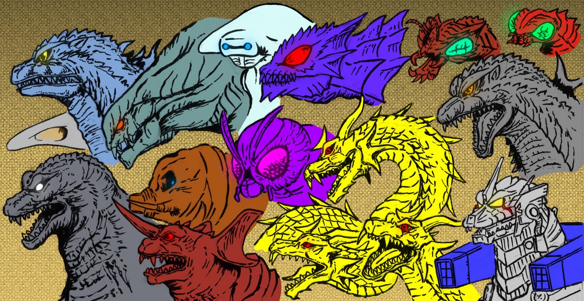 ゴジラ 「隙間いっぱいに怪獣を描くチャレンジしてた 」|マハリのイラスト