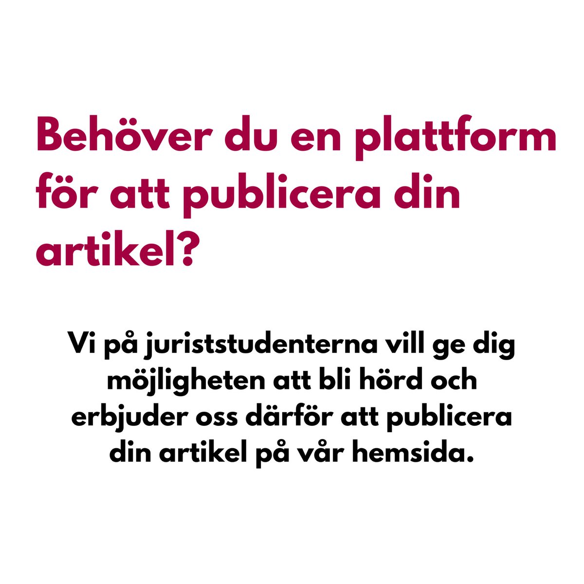juriststudenter's tweet photo. Det enda kravet vi ställer är att din artikel ska vara juridiskt relevant. Skicka din förfrågan till oss via DM! https://t.co/ldjrhNd74X