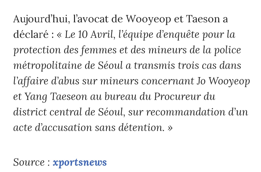 TRCNGFrance's tweet photo. 🌐
→ 200415, #TRCNG #TSENT

« Le directeur de la TSEnt et 2 membres du staff vont être poursuivis en justice pour abus sur mineurs »

©: @TRCNG_official @K_GEN_france
ⓣ: #티알씨엔지 #kgen  
🇫🇷: @TRCNGFrance, Areum https://t.co/bndV4I0rbb